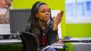 Student speaks in class. 