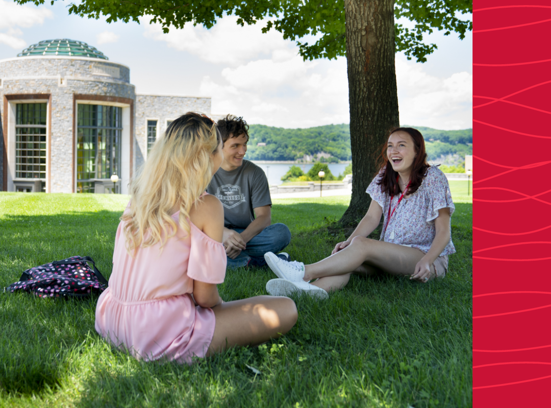 Students relaxing under a tree on campus.
