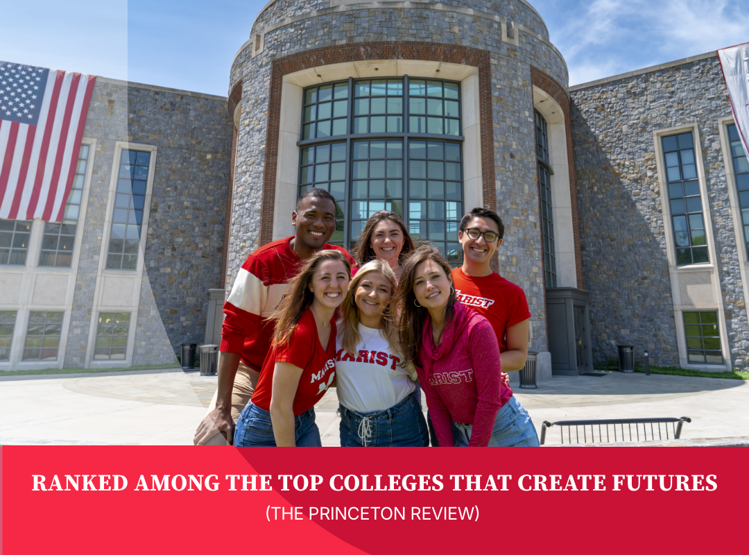 Happy students on campus with the caption Ranked Among the Top Colleges that Create Futures, the Princeton Review.