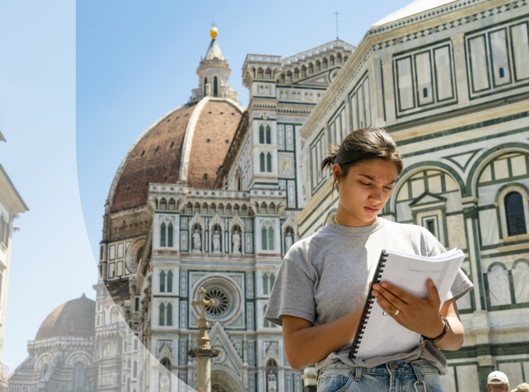 A student studying abroad in Europe.