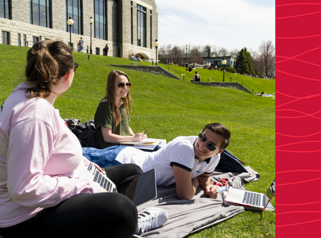 Students studying on a hill on campus.